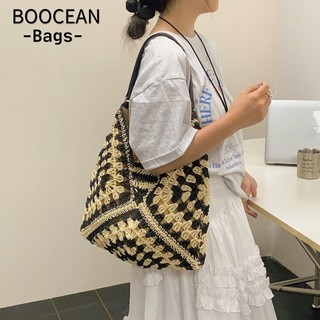 BOOCEAN Túi Tote dệt ống hút, Túi đeo vai bện dung tích Lagre thủ công, Thiết kế thời trang Túi đi biển họa tiết cao cấp Túi Tote giải trí dành cho nữ