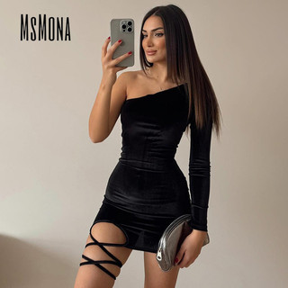 Váy đeo vai nghiêng màu trơn thời trang mới MsMona dành cho nữ