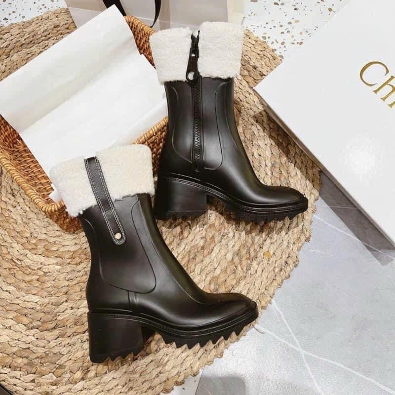 Bốt Nữ Cổ Lửng Khoá Kéo Chất Da Phối Lông Sam Shoes Boot Nữ Cổ Lông Đế Cao Da Mềm Hàng QCCC Loại 1