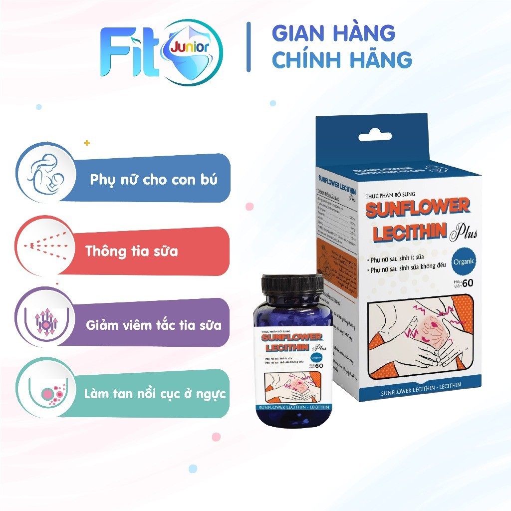 Viên Uống Sunflower Lecithin Plus Thông Tia Sữa, Giảm Viêm Tắc Fito Junior, Từ Thiên Nhiên Lành Tính Lọ 60 Viên