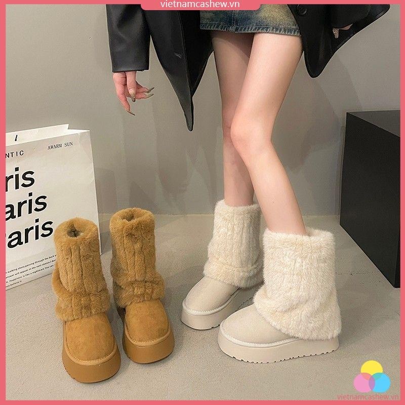 Giày Boot Cổ Ngắn Lót Lông Dày Giữ Ấm Thời Trang