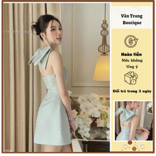 T119 Đầm tacta dáng chữ A váy nữ hai dây nơ sau cổ chuẩn hàng loại 1 thiết kế đi dự tiệc