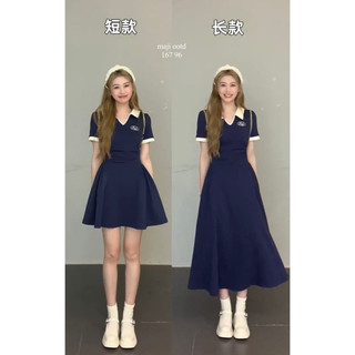  Sixty-eightĐầm Nữ Tay Ngắn Màu Sắc Tương Phản Áo polo Cổ Nữ Phong Cách Mỹ Retro Xếp Ly Eo Ôm NVZA158 