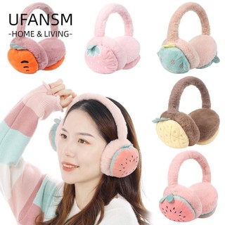 UFANSM chụp tai giữ ấm mùa đông thêu hình trái cây hoạt hình thoải mái cho trẻ em