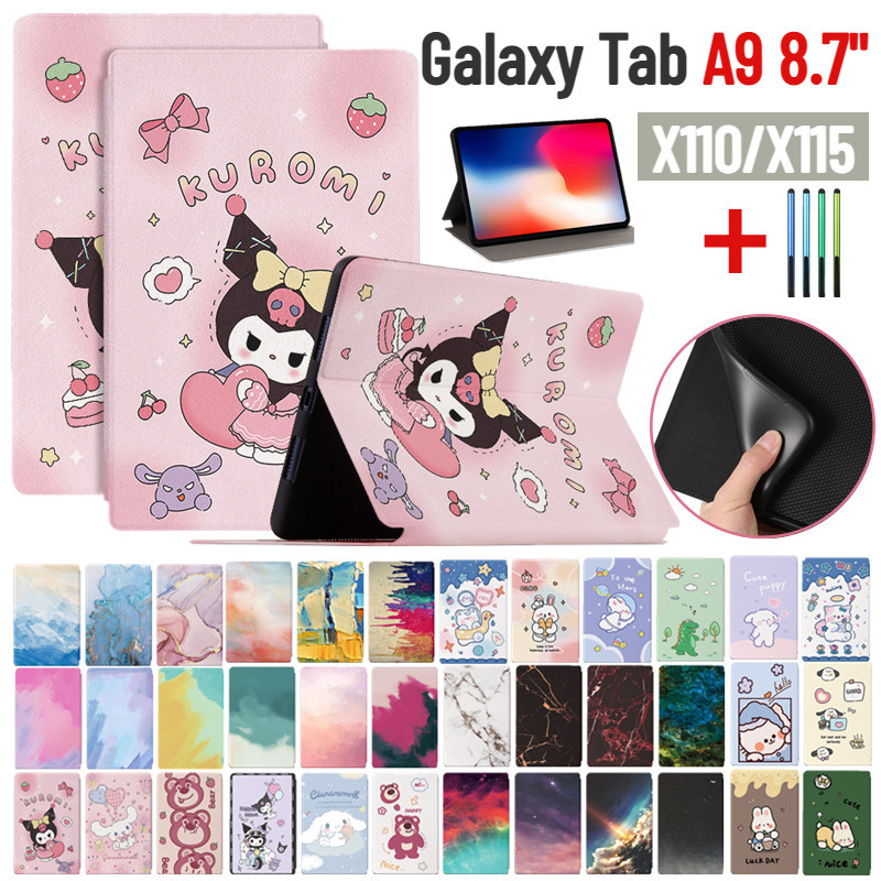 Dành Cho Samsung Galaxy Tab A9 8.7 SM-X110 SM-X115 SM-X117 Kuromi Siêu Mỏng Trẻ Em Hoạt Hình Dễ Thương Da Đứng Bao Da Chống Sốc Flip Case