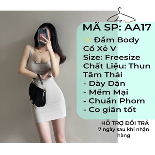 Đầm sát nách body cổ xẻ V thun gân, Đầm ba lỗ cổ xẻ V