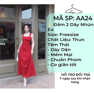Đầm Hai Dây Nhún Eo Chất Thun Tăm, Đi Chơi Đi Tiệc Sang Chảnh