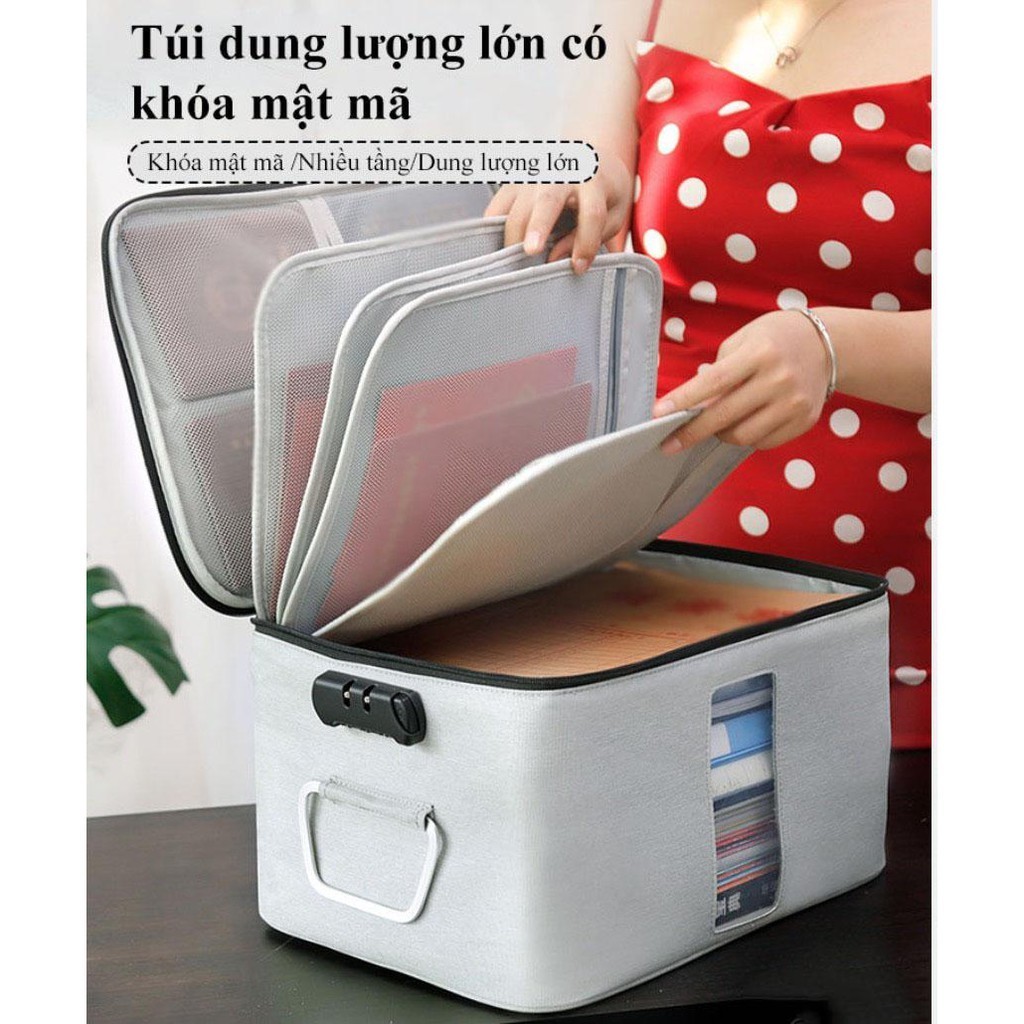 Túi đựng giấy tờ 5 tầng mã khoá Document Home Safe Xám Storage Bag
