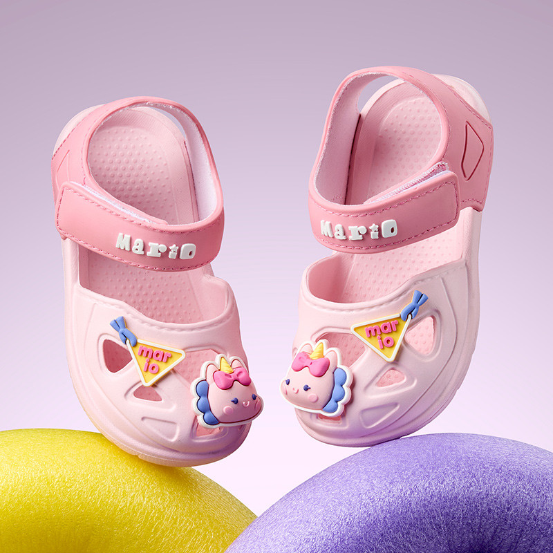 Cheerful Mario dép sandal dễ thương kỳ lân cho bé gái mềm mại chống trượt chống va chạm đep sandal tập đi velcro thời trang giày nhựa cho bémùa hè