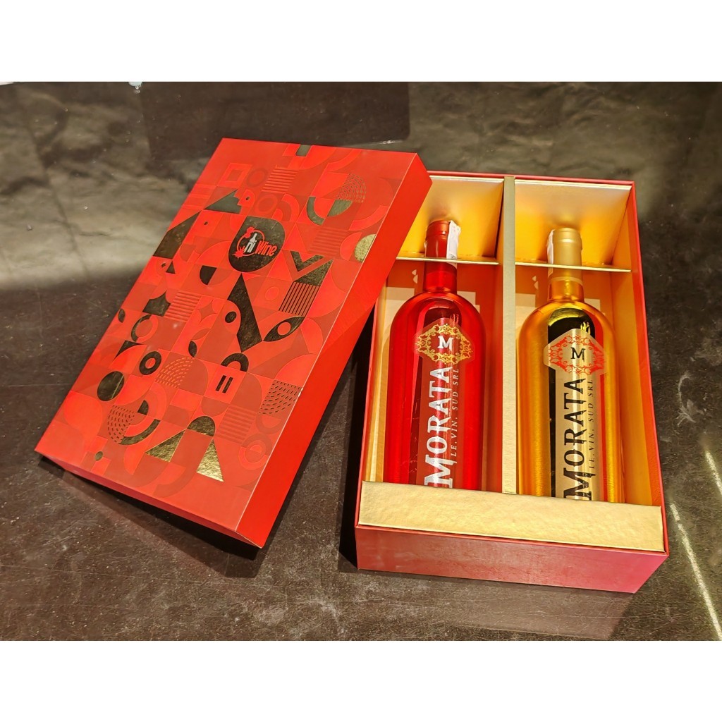 Set Quà Tặng Cát Tường Rượu Vang Ý Morata - Hộp sắc màu 2 chai + túi giấy