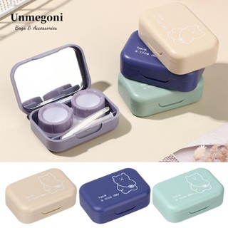 Unmegoni đựng kính áp tròng nhiều màu sắc hình gấu hoạt hình nhỏ dễ thương có gương mang theo khi đi du lịch