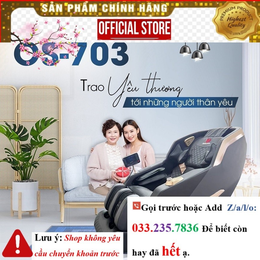  New Ghế massage Okinawa Os-703 model 2023, 24 bài tập, con lăn 4D bằng silicon êm ái