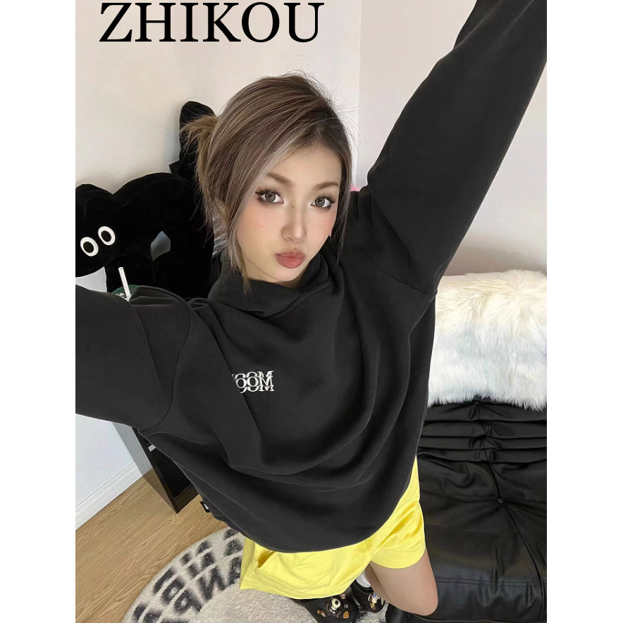ZHIKOU Áo Khoác hoodie áo khoác nữ zip hoodie Thoải mái trendy Korean Thông thường WWY2410QEX 4Z240127