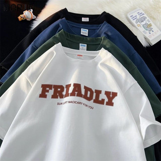 Fashmily 100% Cotton Nguyên Chất Mới Áo nam Unisex Tee Phiên Bản Hàn Quốc Rời Chữ Đáy Áo Sơ Mi Mùa Hè Retro Tay Ngắn Cổ Tròn Lớn Quần Áo