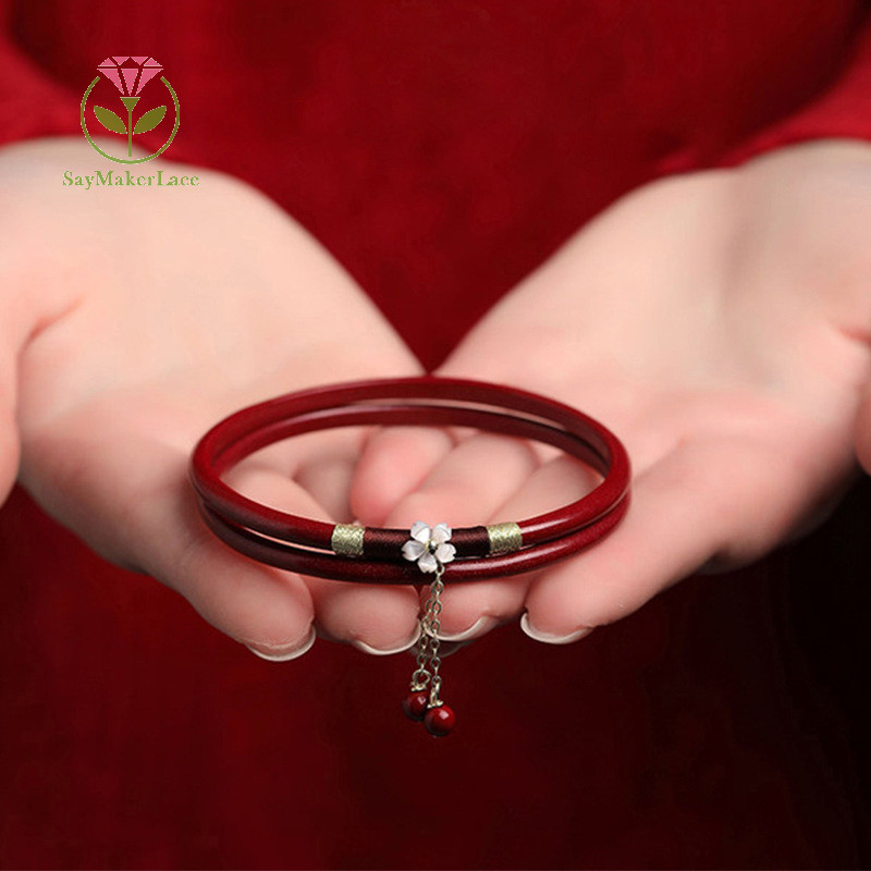 [Saymakerlace] Vòng tay màu đỏ Vermilion sáng tạo Vòng tay nữ Vòng tay ngọc bích Hợp thời trang Hoa quyến rũ Phong cách quốc gia Trang sức phong cách Trung Quốc | BigBuy360 - bigbuy360.vn