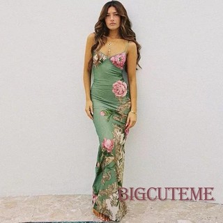 [] -Váy Bodycon dài nữ in hoa Váy Cocktail không tay cổ chữ V mùa hè