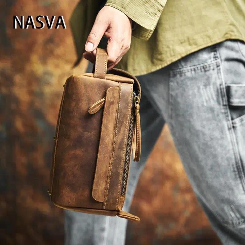 Nasva Da Thật Chính Hãng Retro Nam Túi Xách Lớp Đầu Tiên Da Bò Nữ Túi Đựng Mỹ Phẩm Dung Tích Lớn Túi Tổ Chức Crazy Ho