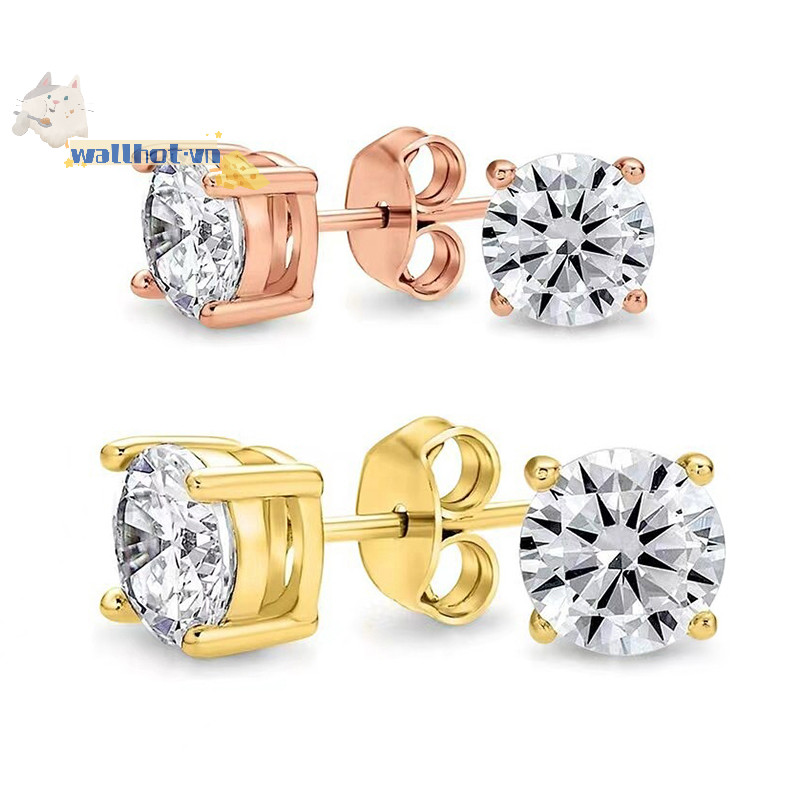 Wallhot &gt; Unisex Zircon Cổ Điển Bốn Cánh Bông Tai Moissanite Kỷ Niệm Quà Tặng Tốt