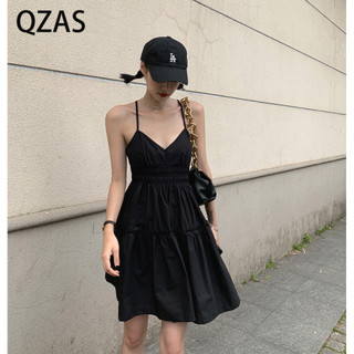Qzas Gợi Cảm Cổ Chữ V Cinched Lông Tơ Lớn Viền Treo Đầm 4127