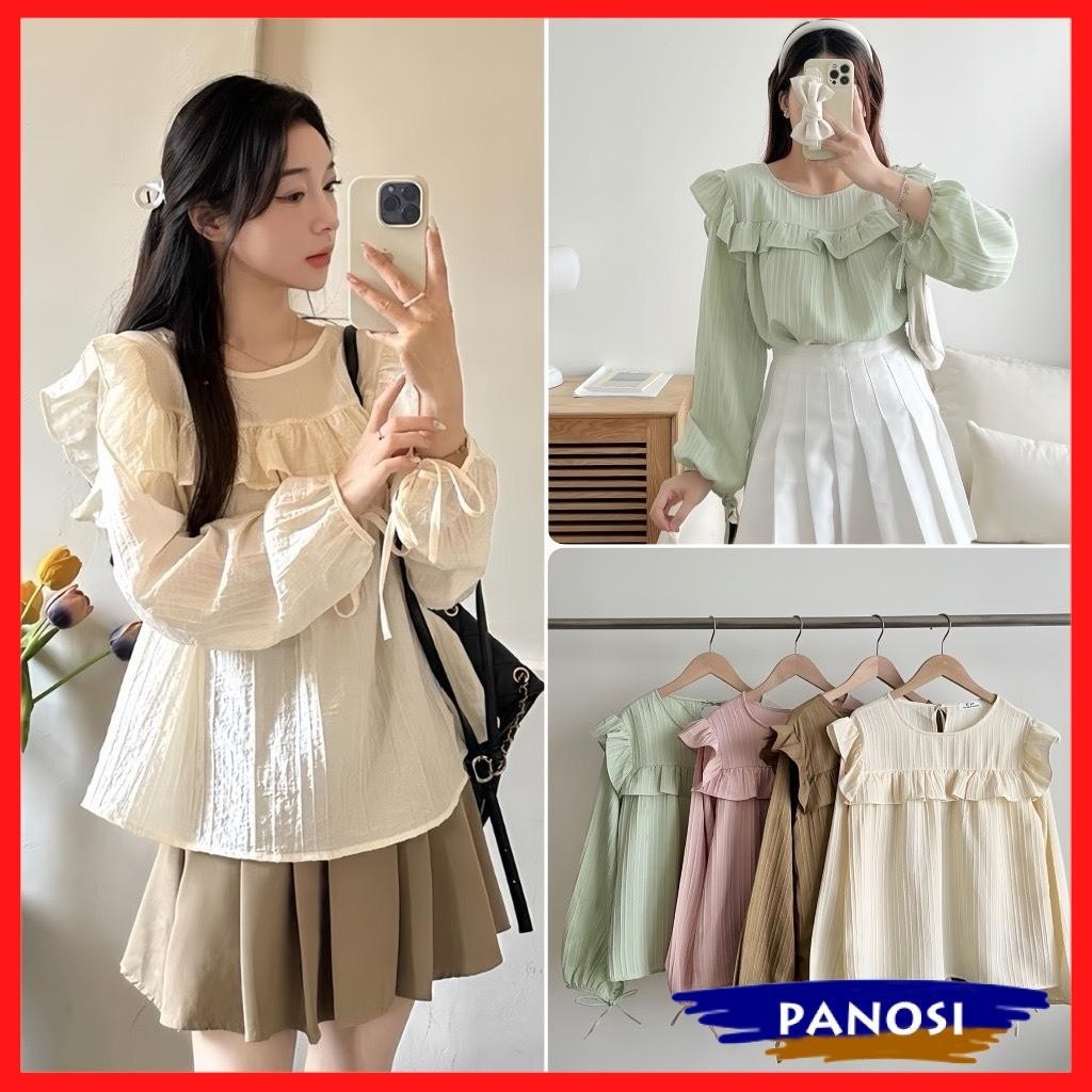 Áo kiểu nữ áo nữ bèo tiểu thư dài tay chất đũi gân mềm mát áo babydoll bánh bèo nữ tính A328 PANOSI
