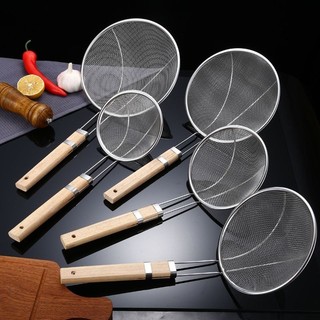 Vợt vớt thức ăn bằng thép không gỉ cán gỗ dày dặn cứng cáp 14/16/18/20/22cm