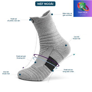 Tất Thời Trang Thể Thao Nam Tinh Hoa Store Dày Dặn Chống Trượt Chuyên Dụng Cho Đá Bóng Chạy Bộ Bóng Rổ