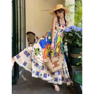 Váy treo in graffiti kỳ nghỉ đi biển dành cho nữ IELGY