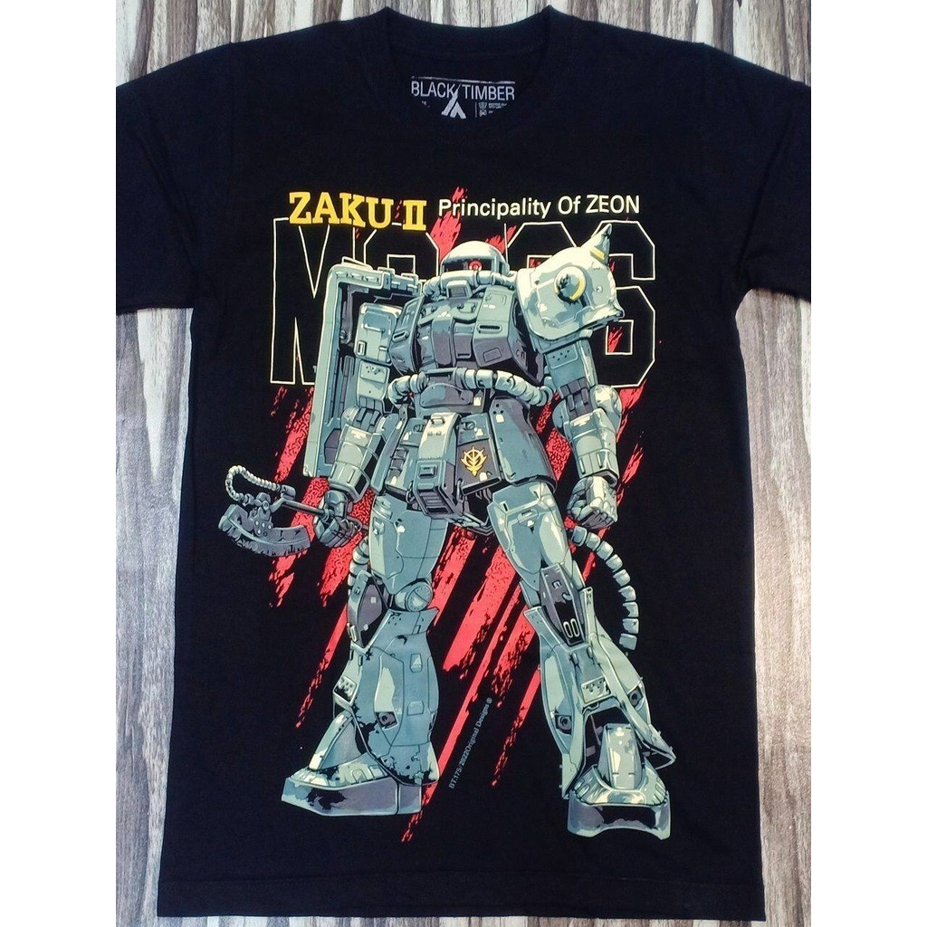 Bt175 Gundam Zaku Ii Zeon Mobile Suit Nhật Bản Anime Mech Fan Art Collection Original Black Timber Cotton Áo thun