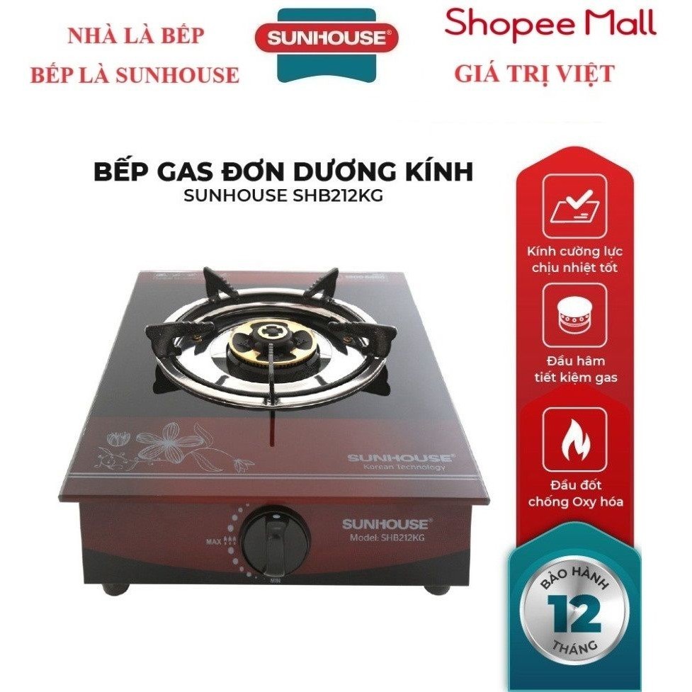 Bếp gas đơn dương kính sunhouse SHB212KG