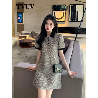 Tvuv Plus Kích Thước Màu Sắc Tương Phản Polo Cổ Dưới Lưng Xuất Hiện Mỏng Mảnh Hoa Đầm 2617