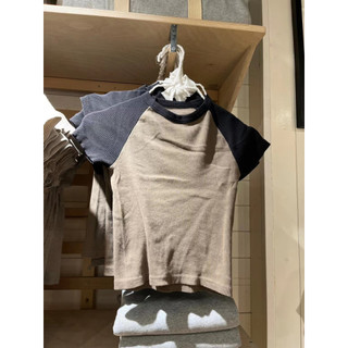 Áo Thun Nữ Bm Tương Phản Màu Sắc Phù Hợp Với Raglan Tay Mùa Hè Mỹ Retro Tay Ngắn Phù Hợp Với Slim-Fit Co Giãn Đáy Top