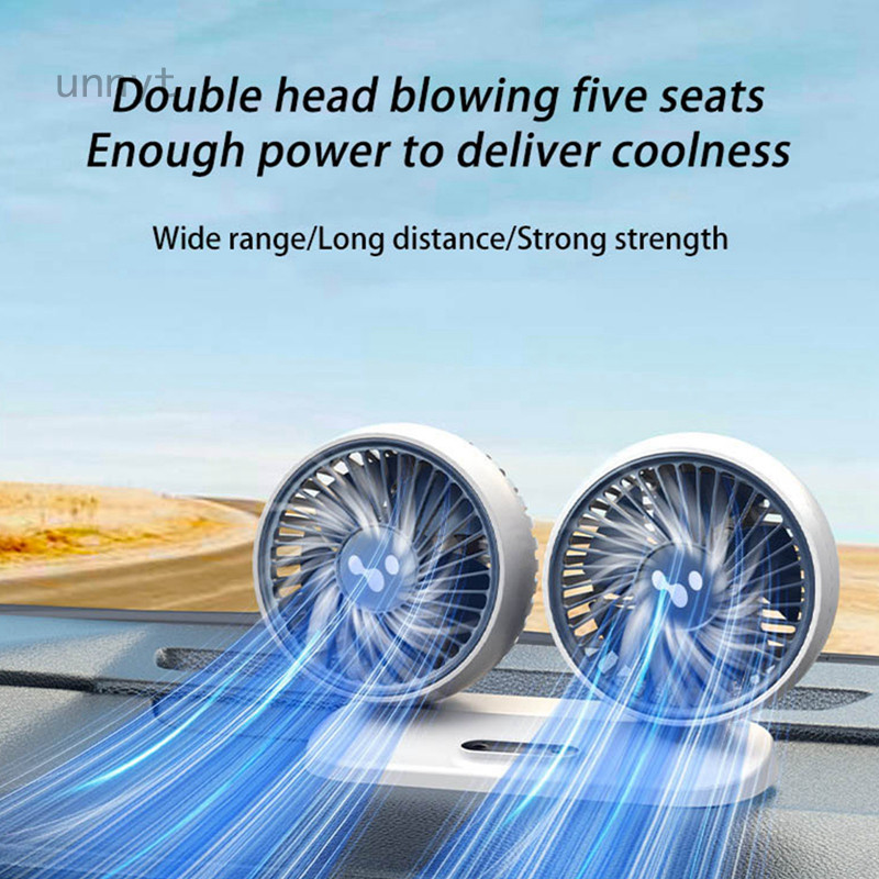 Quạt ô tô hai đầu 12V-24V Xoay 360 độ Có thể gập lại Quạt im lặng cho ghế sau ô tô 3 tốc độ Quạt Usb Mini có thể điều chỉnh