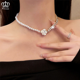 Vòng Cổ Ngọc Trai Zircon Cho Nữ Thanh Lịch Hoa Camellia Dây Chuyền Choker Phụ Kiện Thời Trang Trang Trang Sức