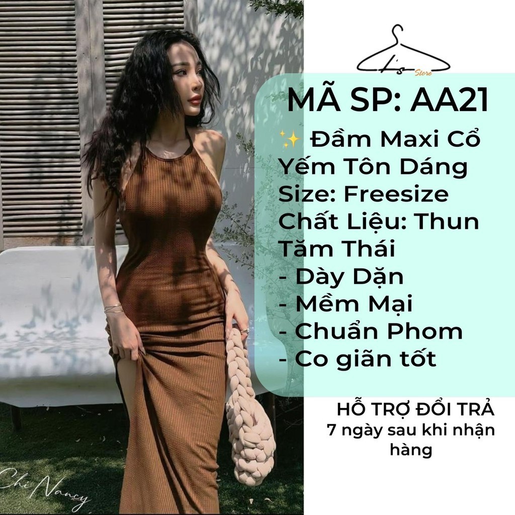 Đầm maxi cổ yếm siêu đẹp hình thật, đầm ôm dáng dài ôm sát body | BigBuy360 - bigbuy360.vn