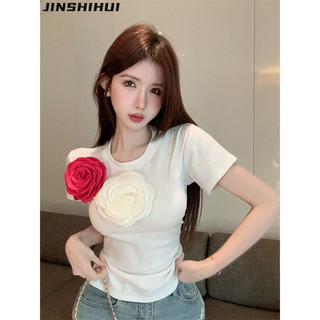JINSHIHUI áo phông áo thun nữ croptop baby tee Korean hàn quốc Cute Casual WCS2440992 15Z240407