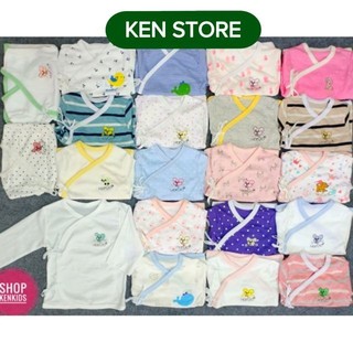 Áo sơ sinh tay dài HOTGA buộc dây chất đẹp (dưới 5kg) KEN STORE