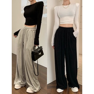  Liasynn Hot Girl Slim-fit Miếng đệm vai cắt ngắn Áo thun dài tay Áo thun chống nắng + Drape Loose cạp cao rộng-