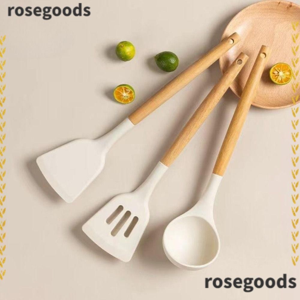 Rosegoods1 3 Cái / bộ Xẻng Thìa Silicon, Dụng Cụ Nấu Ăn Chống Dính Turner Thìa, Chảo Chiên Bánh Ngọt Màu Be Rây Lọc Dụng Cụ Nhà Bếp