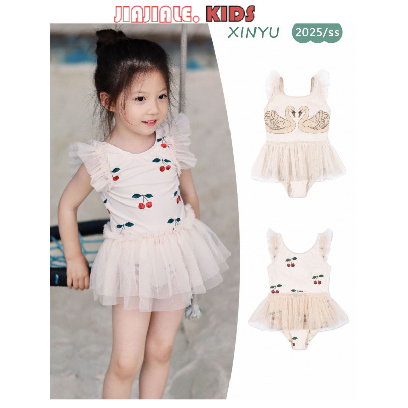< 9y Bé Gái Lưới Cherry Một Mảnh Áo Tắm Chống Nắng Cho Bé Đồ Bơi Đi Biển Kỳ Nghỉ