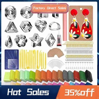 Bộ dụng cụ làm bông tai đất sét polymer bao gồm 30 chiếc khuôn cắt bông tai đất sét polymer, đất sét 32 màu, dụng cụ, con lăn