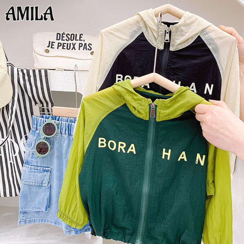 Amila Quần áo chống nắng mùa hè cho trẻ em Áo khoác có mũ trùm đầu thể thao bé trai Mỏng và thoáng khí cho bé gái áo khoác cardigan mỏng