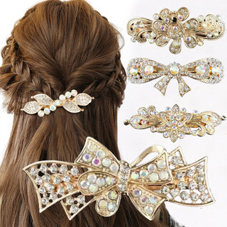 Sang trọng kim cương giả mùa xuân kẹp tóc thanh lịch giả pha lê nơ kẹp tóc cho nữ đầu sau barrettes phụ kiện tóc mũ