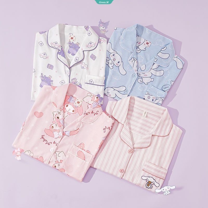 Sanrio Cinnamoroll, Kuromi, Bộ đồ ngủ My Melody Bé gái Mùa hè 2024 Quần Short ngắn tay mới Phần mỏng của đồ mặc mặc bên ngoài ngọt ngào và dễ thương [GM]