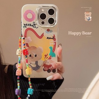 Ốp điện thoại IMD mềm hình gấu hoạt hình đầy màu sắc đẹp HP iP iPhone 11 12 13 14 15 Pro Max Cover 12prm 13prm 14prm 15pro 15plus Vỏ WoMen có vòng tay mặt dây chuyền Quà tặng Apple