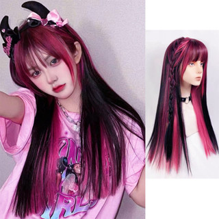  Y2k 70CM Dài Thẳng Tóc Giả Với Nổ Nổi Bật Tóc Giả Đen Hoa Hồng Đỏ Tổng Hợp Cosplay Tóc Giả Cho Nữ Đảng Mặc 