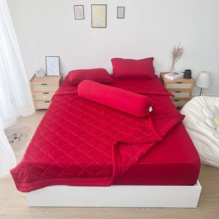 Bộ chăn ga gối REE Bedding ĐỎ ĐÔ chần bông chất thun lạnh TL262 đủ size giường nệm M11