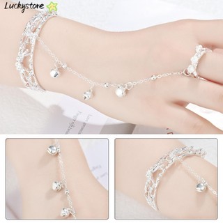 Vòng tay mặt bướm lắc chuông phối nhẫn sáng tạo phong cách cổ điển có thể điều chỉnh