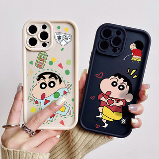 Nhãn thời trang Dầu graffiti Crayon Shin-chan Vỏ điện thoại cho iphone 15 11 12 14 13 pro max xr x 7 8 plus mini xs max se2 Vỏ TPU mềm chống sốc Sky Eye Ladder cặp đôi