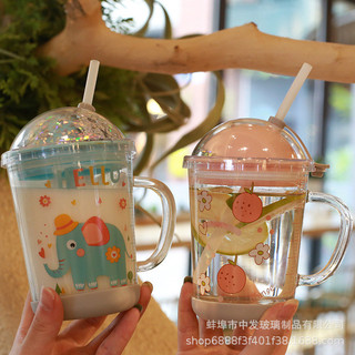 Hộ gia đình tay cầm quy mô cốc ăn sáng cốc ống hút cốc nước cốc thủy tinh sáng tạo hành tinh mới cốc