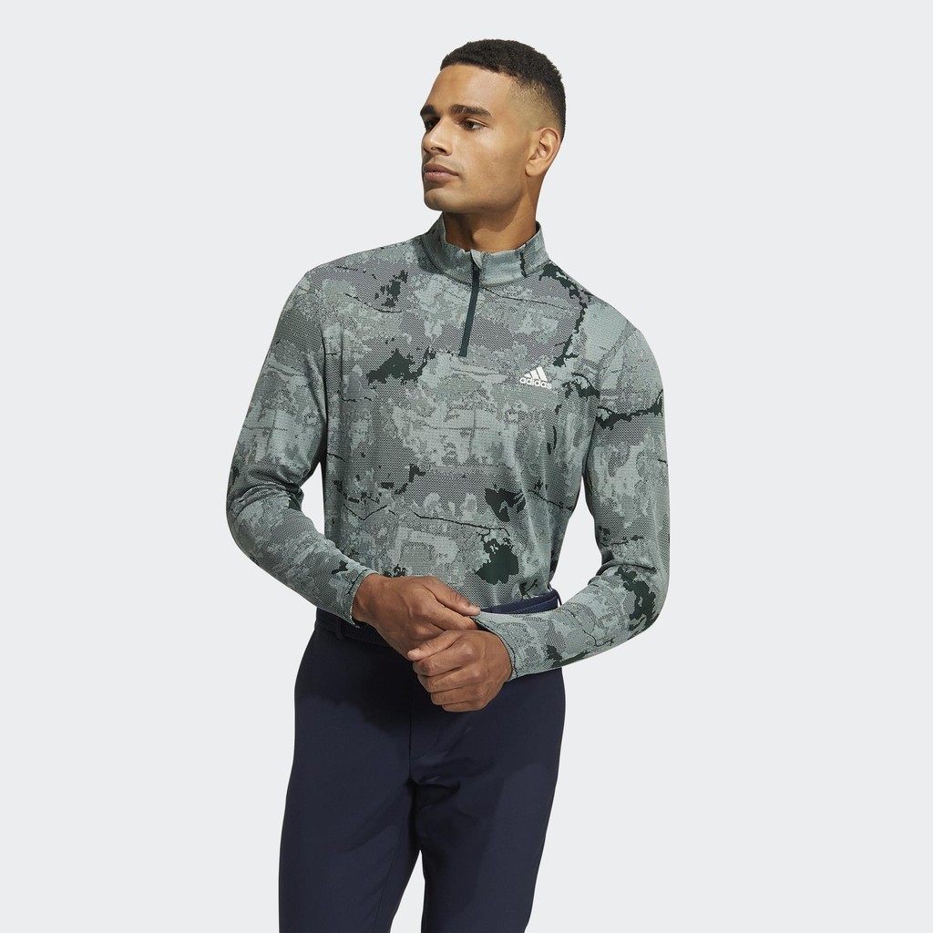 Adidas Đánh gôn Áo Dài Tay Graphic Cổ Đứng Khóa Kéo Nam màu xanh lá HG8222